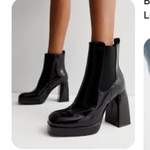 Circus NY, Stace ,heeled platform boots,black faux patent leather,goth,punk,moto